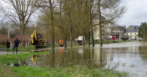Photo de routes inondées à Ballan-Miré, vers le Grand moulin, en février 2026