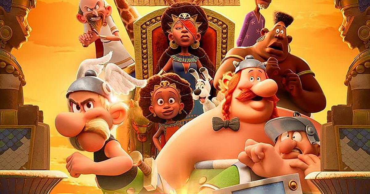 Astérix, Obélix et d'autres personnages du film.