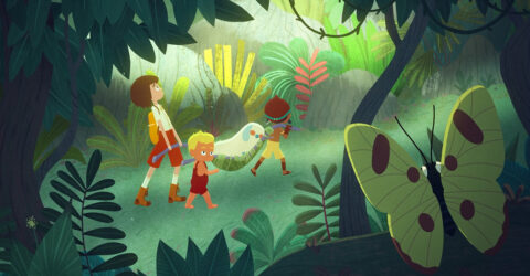 3 personnages du film dans une jungle.