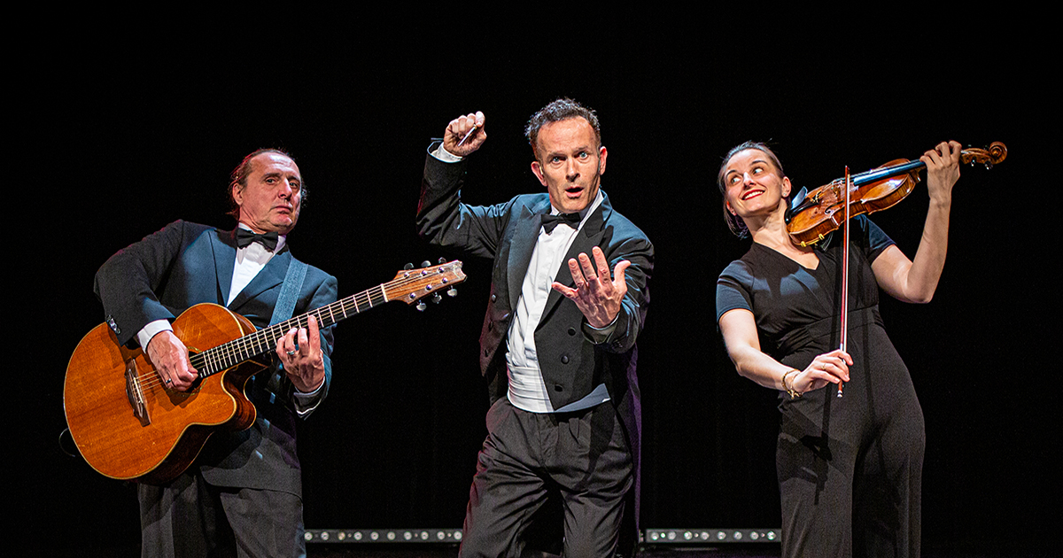 Portrait des 3 musiciens du spectacle "Trois, Quatre,..."