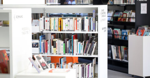 Espace et rayonnage de la médiathèque de La Parenthèse.